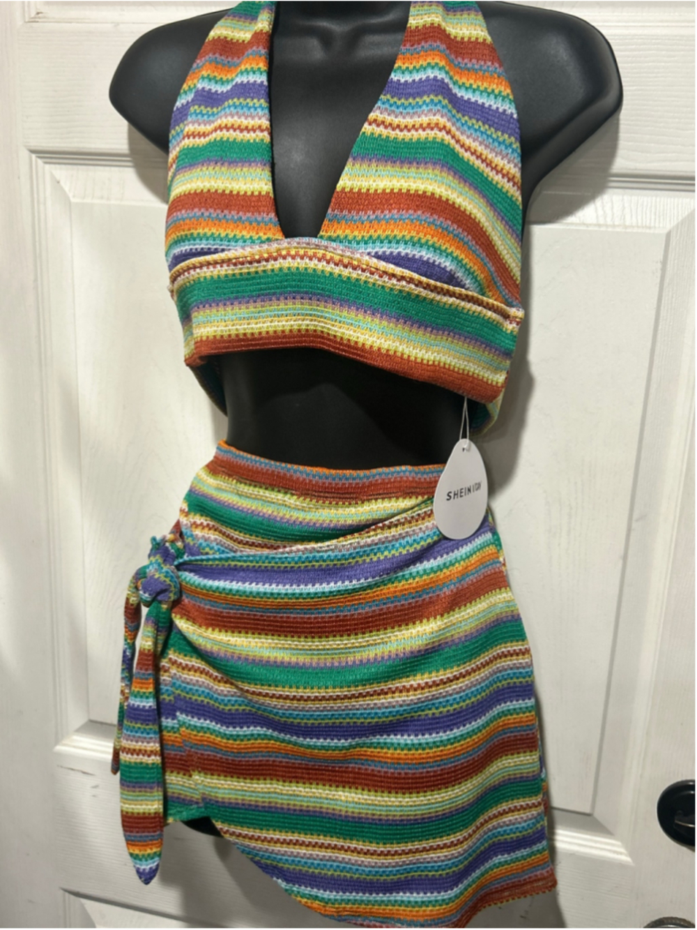 Women's SHEIN Multi-color Crochet Halter Top and Wrap Skirt Set Size L - Picture 2 of 6